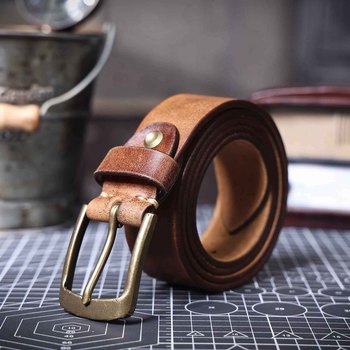 Men’s Genuine Leather Belt – Italian Cowhide with Brass Buckle 16